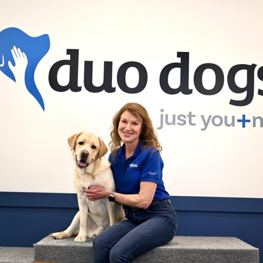 Dawn sitting with Duo Dogs Woody